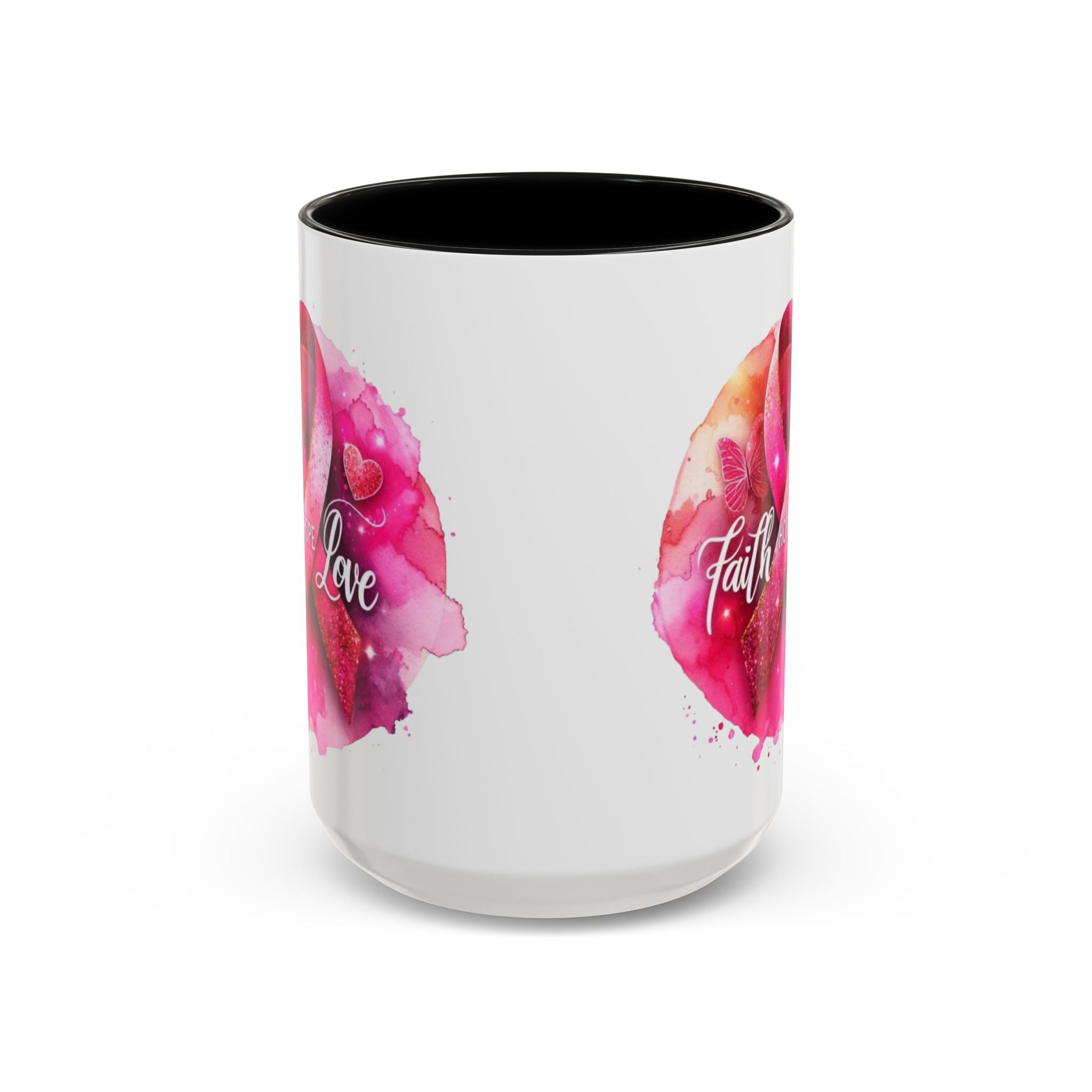 Inspirational Accent Coffee Mug with Pink Ribbon Design, Faith Hope Love Gift, Cancer Awareness Mug, Supportive Drinkware, Meaningful [...]