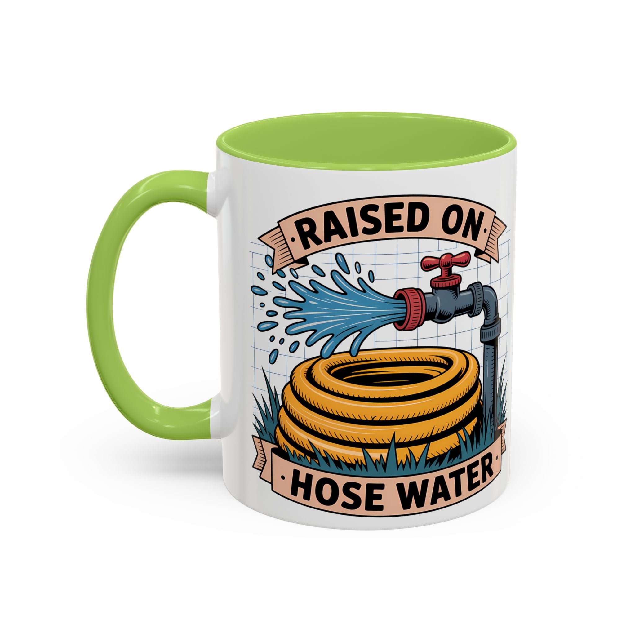 Raised on Hose Water Coffee Mug — Funny Rural Country Farmhouse Tea Cup (11/15oz)