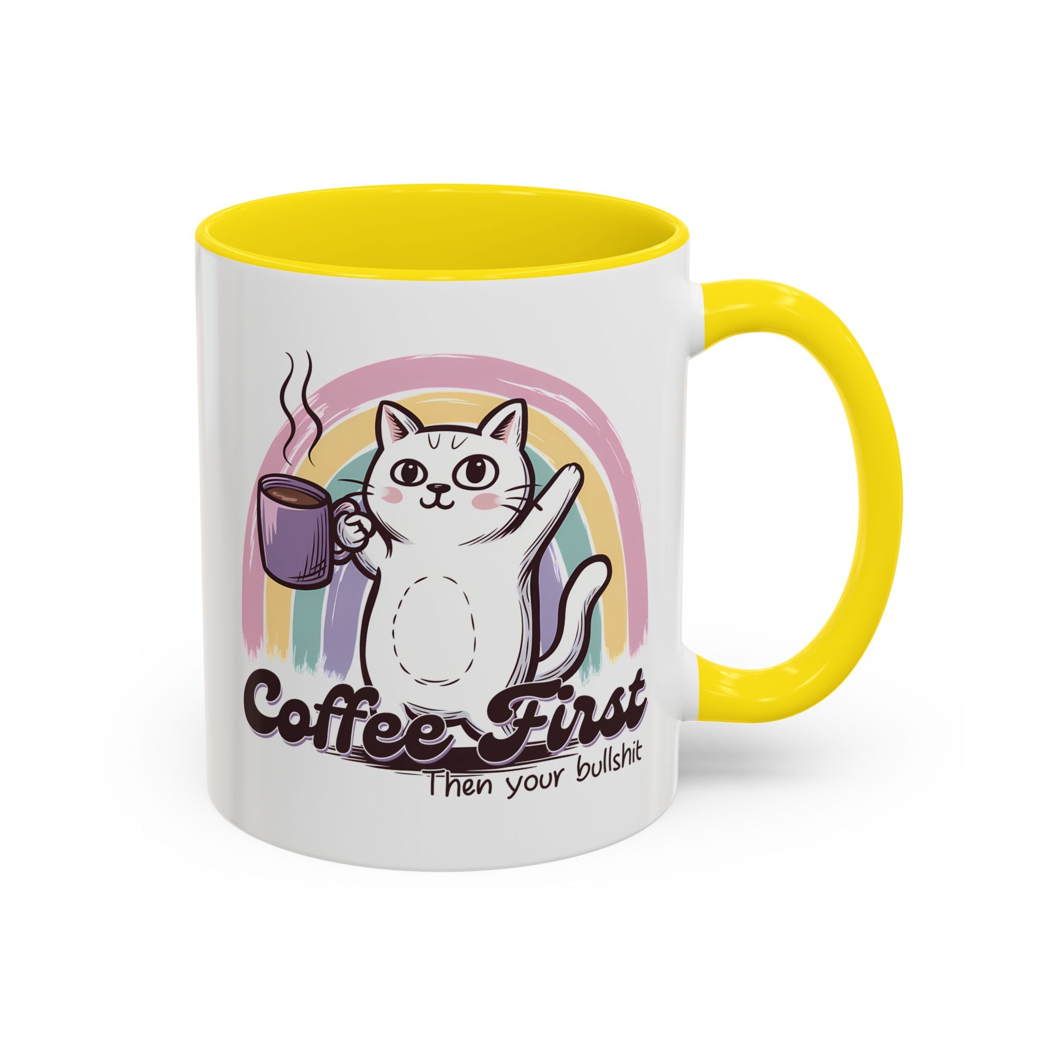 Coffee First Cat Mug - Humorous 11 & 15oz Accent Coffee Cup for Cat Lovers sarcasm