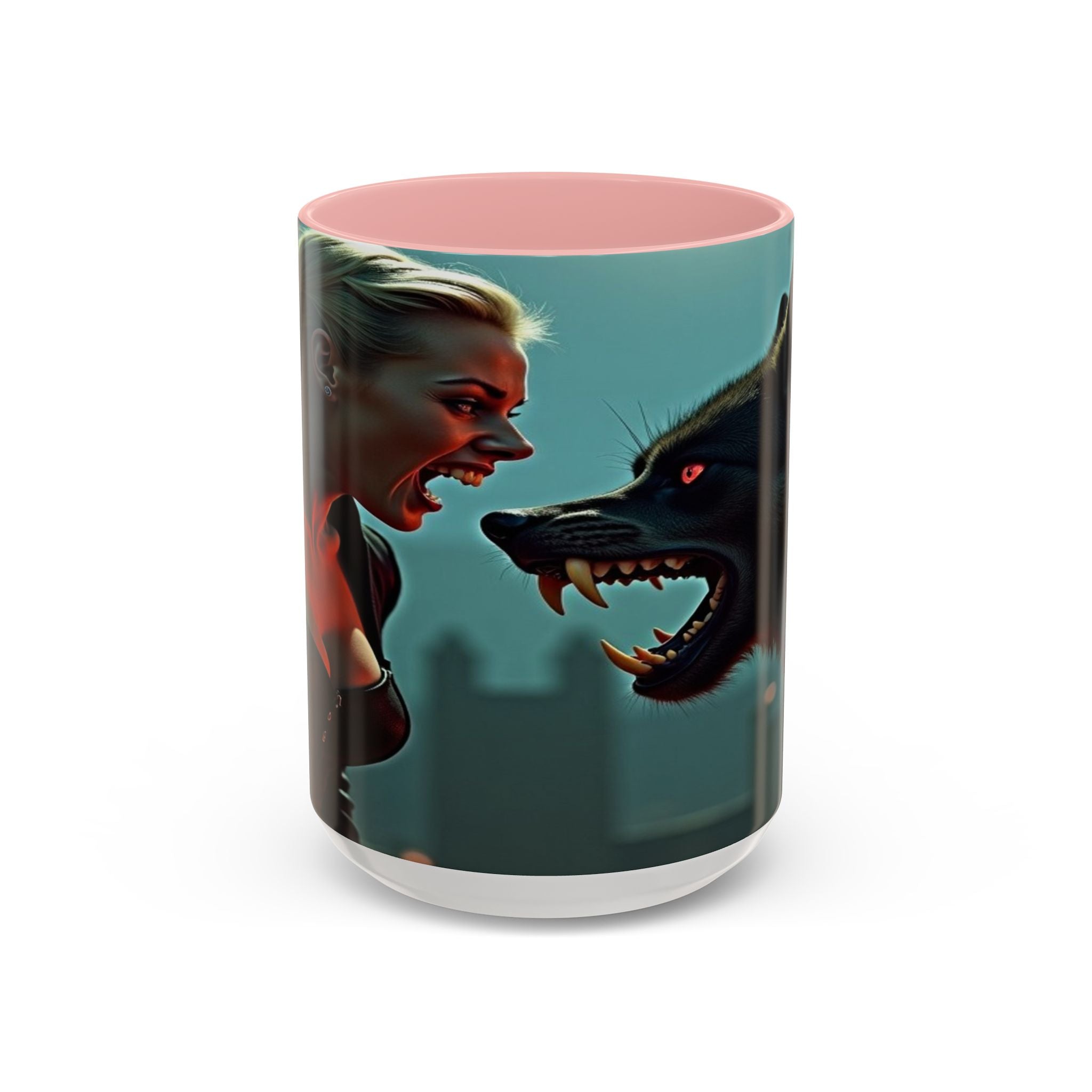 woman vampire and Fierce Werewolf Coffee Mug - 11 & 15oz Accent Mug for horror art lovers