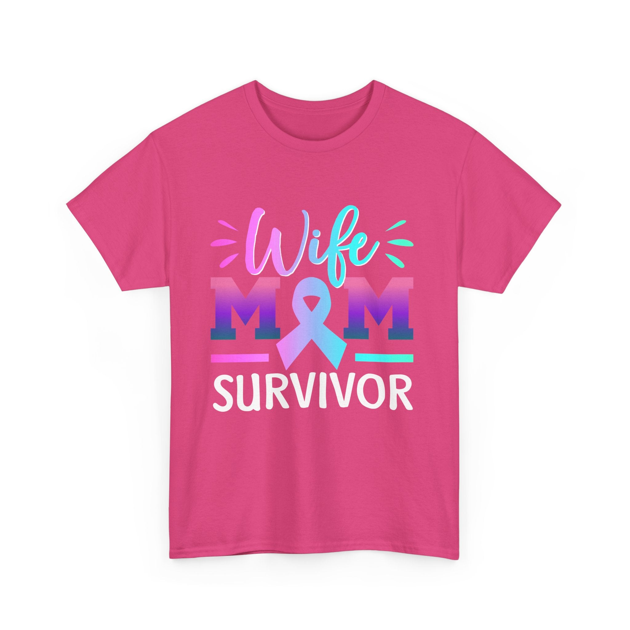 Wife Mom Survivor Tee, Unisex Heavy Cotton Tee, Cancer Awareness Shirt, Gift for Survivors, Inspirational Mom Shirt