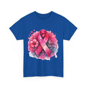 Breast Cancer Awareness Tee - She is Strong, Support Shirt, Gift for Fighters, Awareness Month Apparel, Inspirational T-Shirt