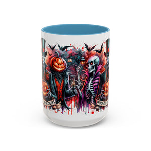 Halloween-themed Accent Coffee Mug, Spooky Skull Mug, Pumpkin Art Cup, Unique Gift for Halloween Lovers, October Decor