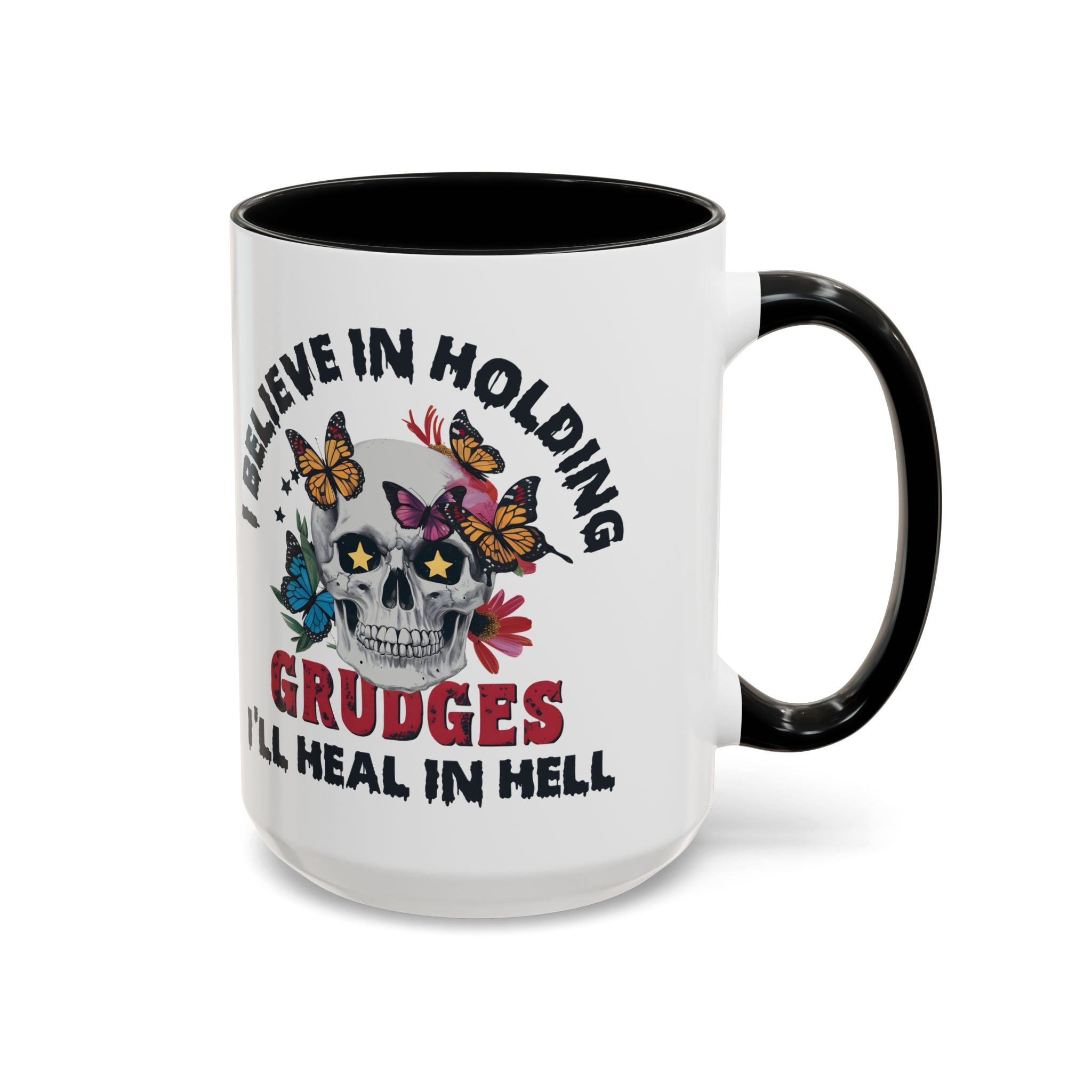 Grudge-Holder Coffee Mug - 11 & 15oz Ceramic with Floral Skull Design gothic horror art