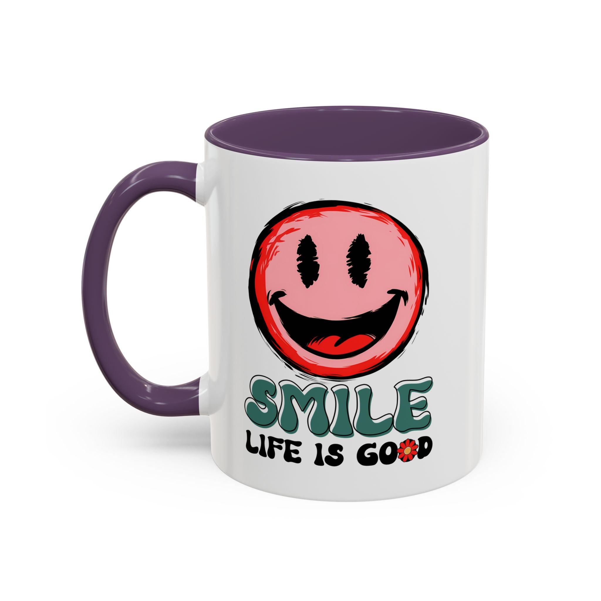 Smiley Face Accent Coffee Mug - "Smile, Life is Good" - 11oz & 15oz