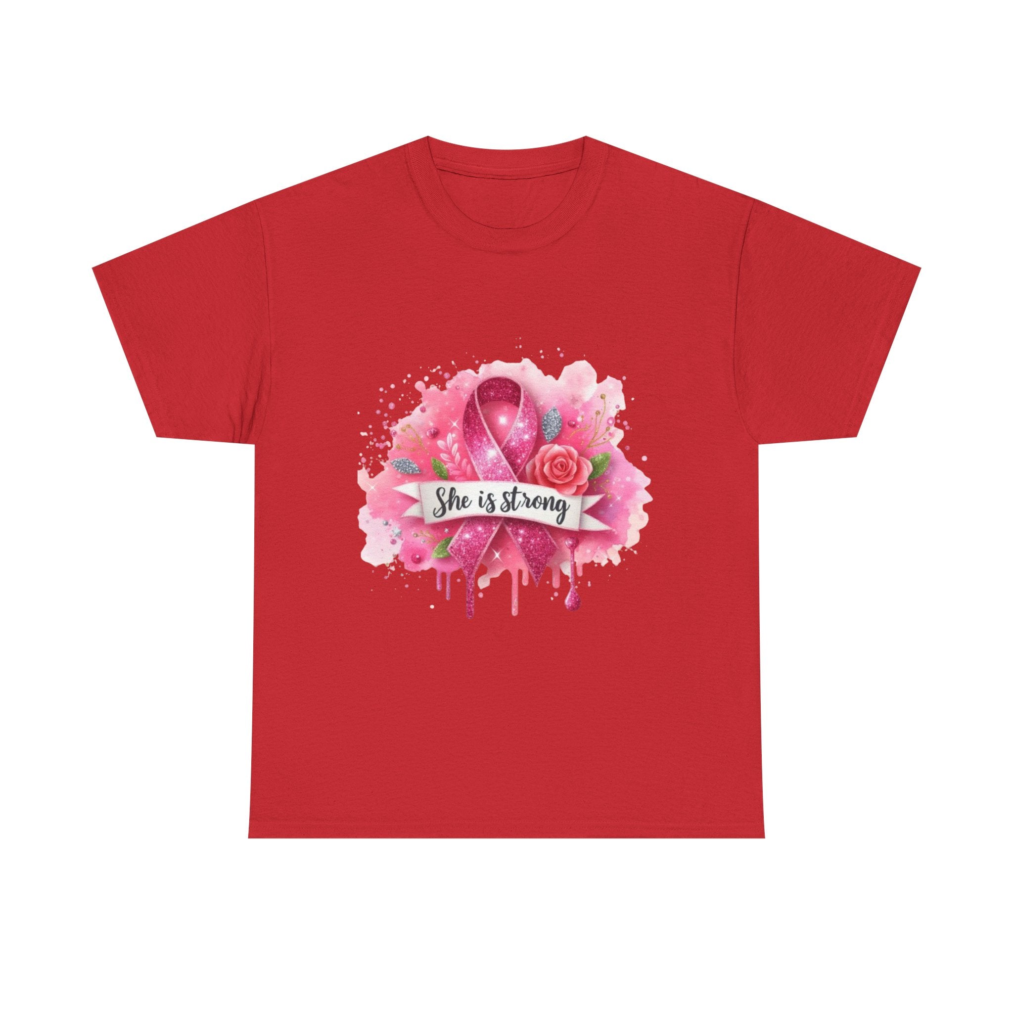 Unisex Heavy Cotton Tee - "She is Strong" Breast Cancer Awareness Shirt, Inspirational Tee, Gift for Her, Supportive Apparel, [...]