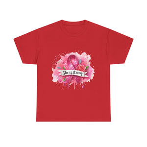 Unisex Heavy Cotton Tee - "She is Strong" Breast Cancer Awareness Shirt, Inspirational Tee, Gift for Her, Supportive Apparel, [...]