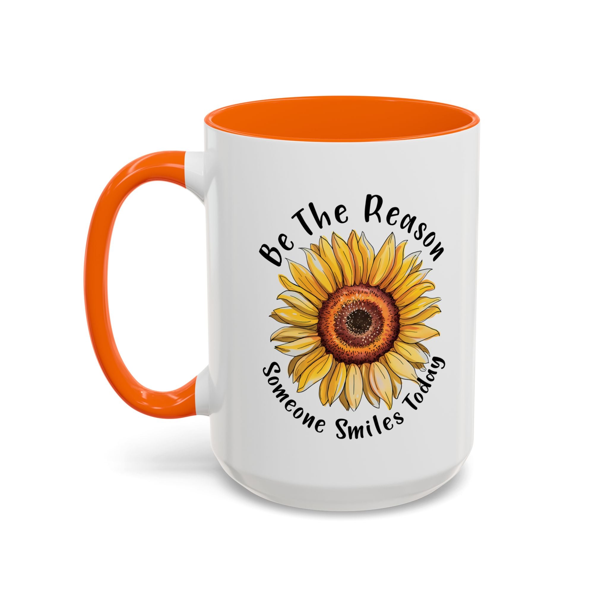 Sunflower Smile Accent Coffee Mug - Cheerful Gift for Friends, Inspirational Mug, 11oz/15oz, Daily Motivation, Brighten Someone's Day