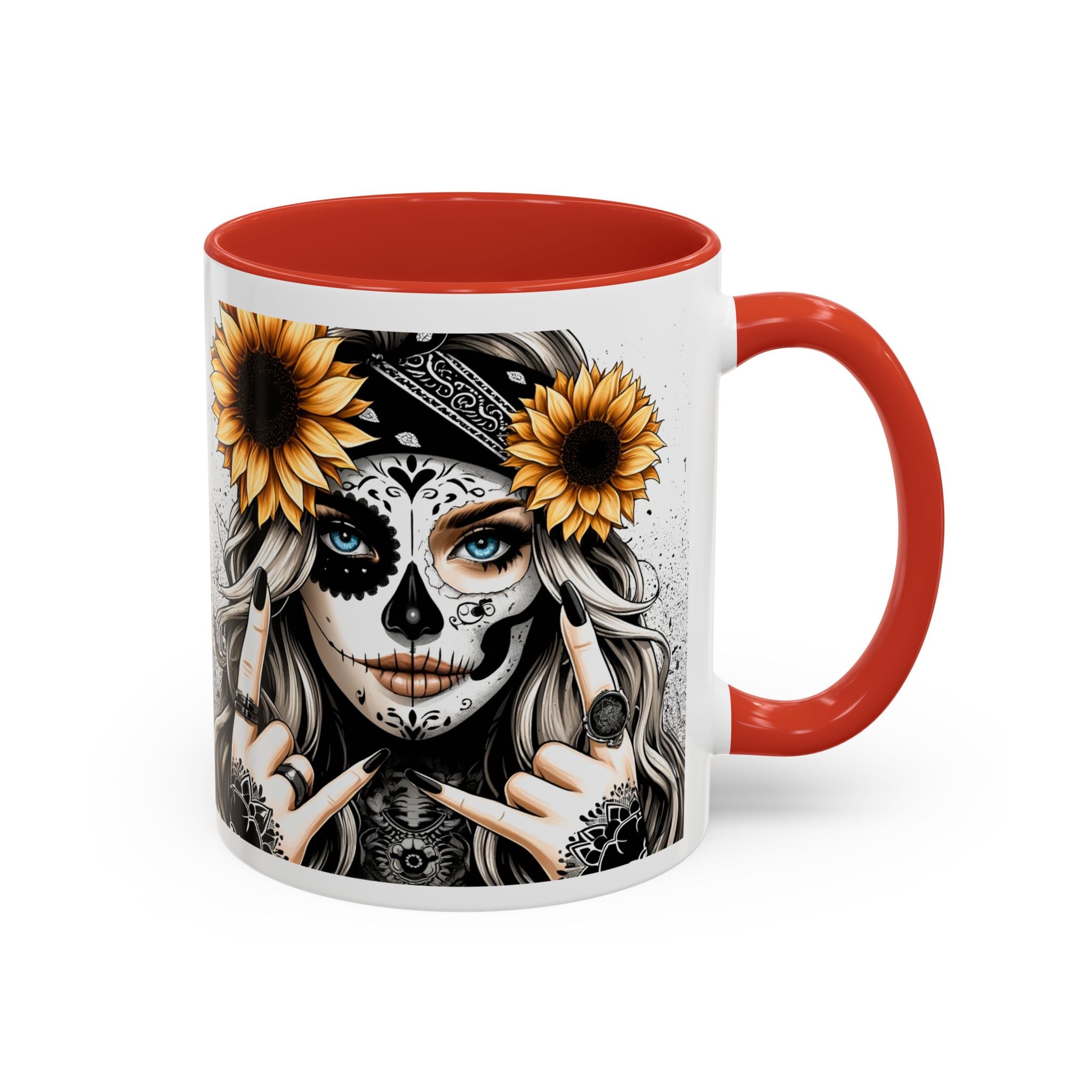 Sunflower Skull Accent Coffee Mug, Gothic Floral Mug, Unique Gift for Coffee Lovers, Boho Decor, Halloween Mug, Artful Drinkware