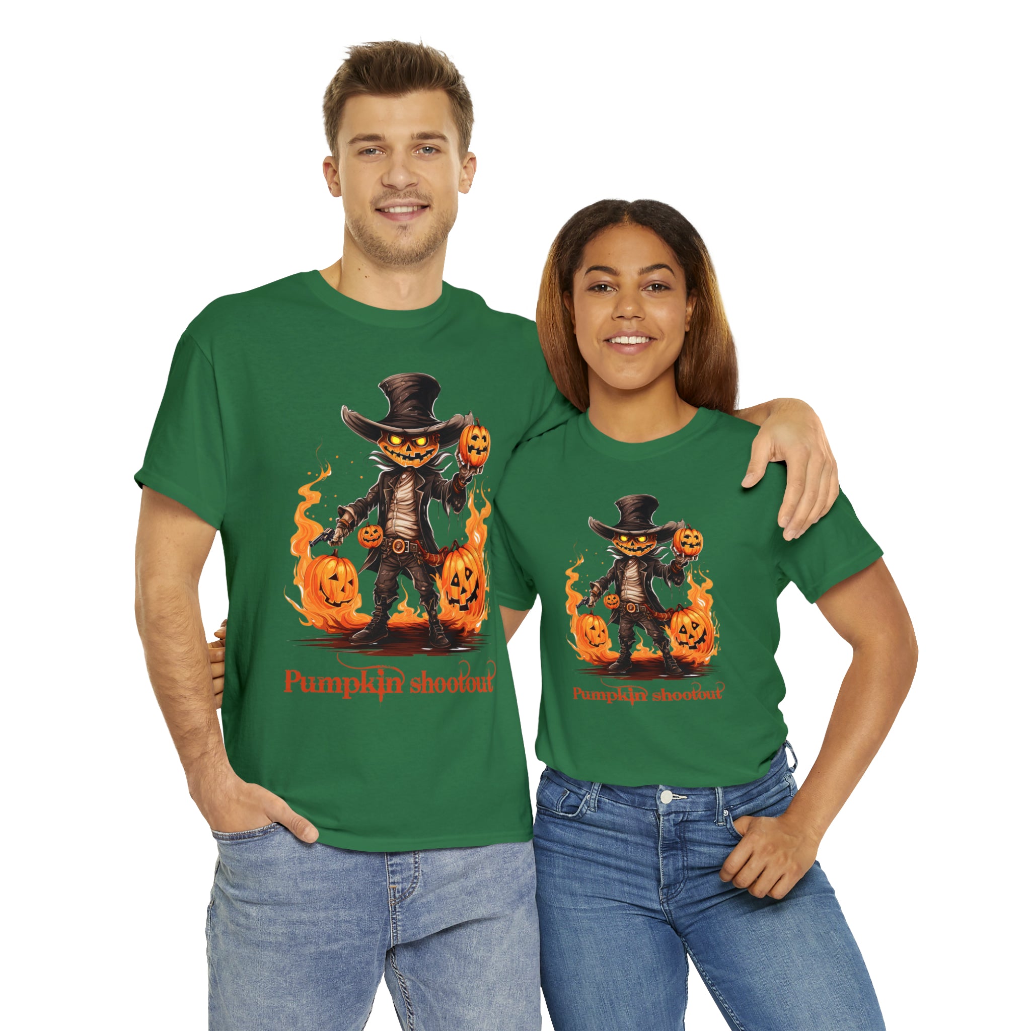 Halloween t shirt pumpkin western style shootout funny fall fun scary stocking stuffer for whole family  cotton tee