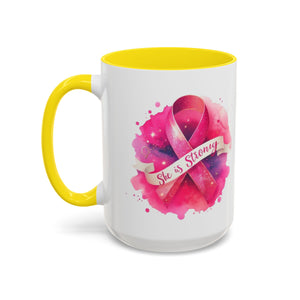 Empowering Pink Ribbon Coffee Mug | She is Strong | Gift for Cancer Awareness, Inspirational Drinkware, Office Mug, Motivational [...]