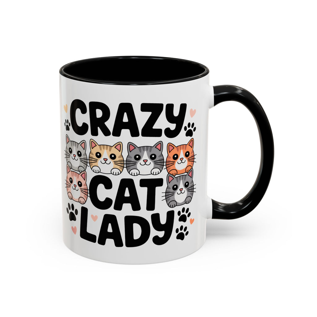 Crazy Cat Lady Accent Coffee Mug — Cute Cat Faces Paw Print 11/15oz