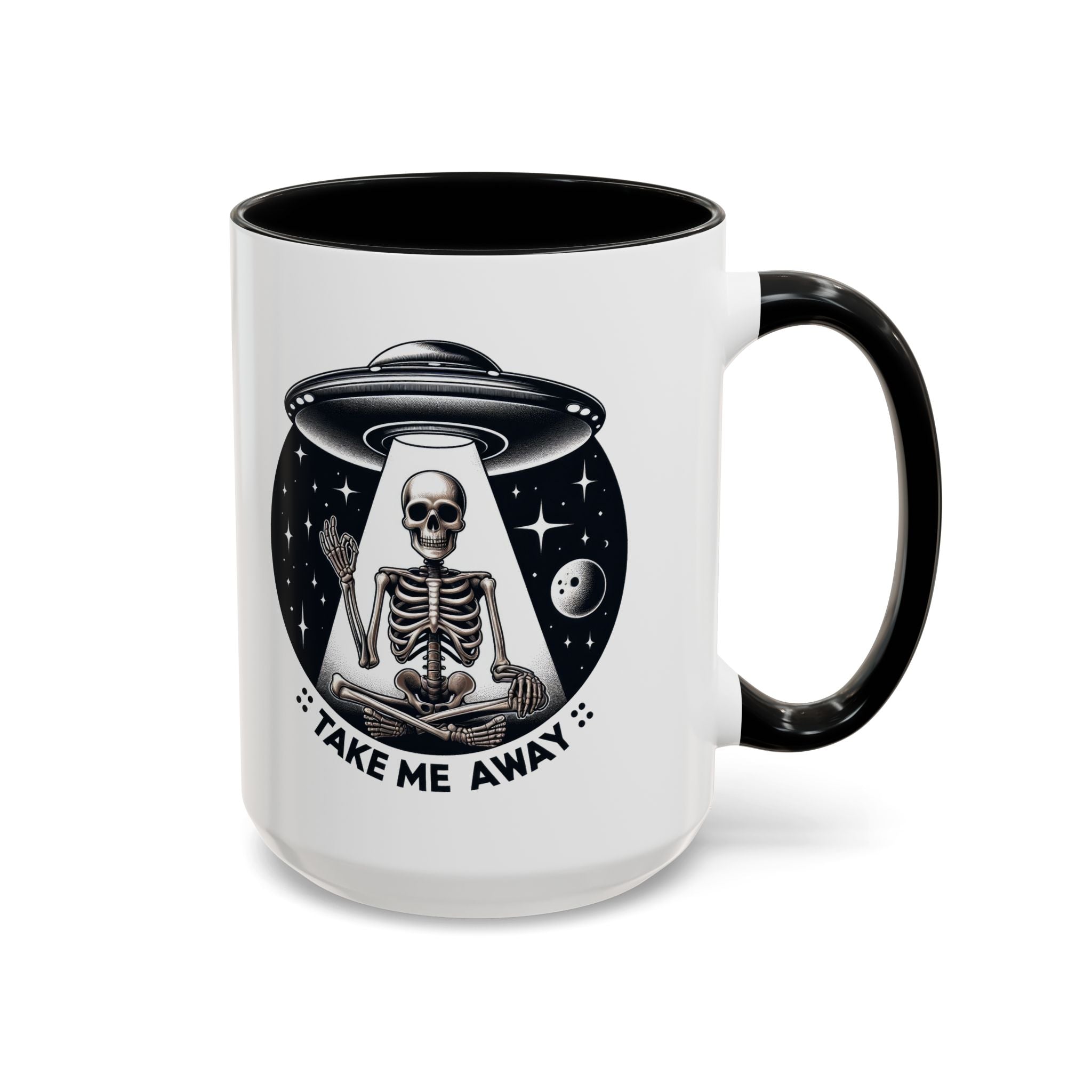 Alien-themed Coffee Mug: Take Me Away, Space Lover Gift, Skeleton Mug, Unique Drinkware for Sci-Fi Fans, Halloween Decor