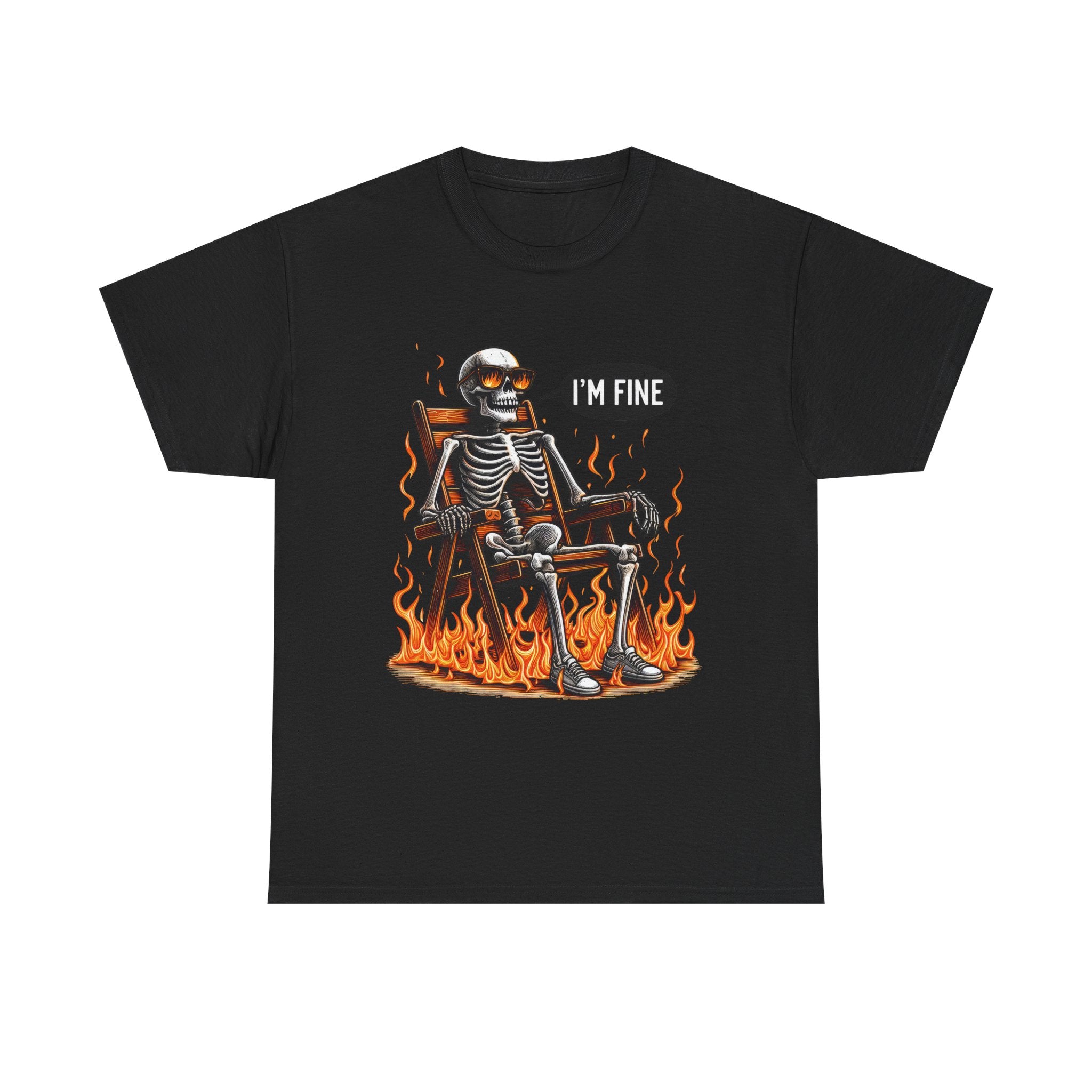 Funny Skeleton Tee - I'm Fine T-Shirt, Humor, Unisex Cotton Shirt, Halloween Gift, Casual Wear, Quirky Fashion