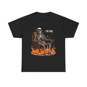 Funny Skeleton Tee - I'm Fine T-Shirt, Humor, Unisex Cotton Shirt, Halloween Gift, Casual Wear, Quirky Fashion