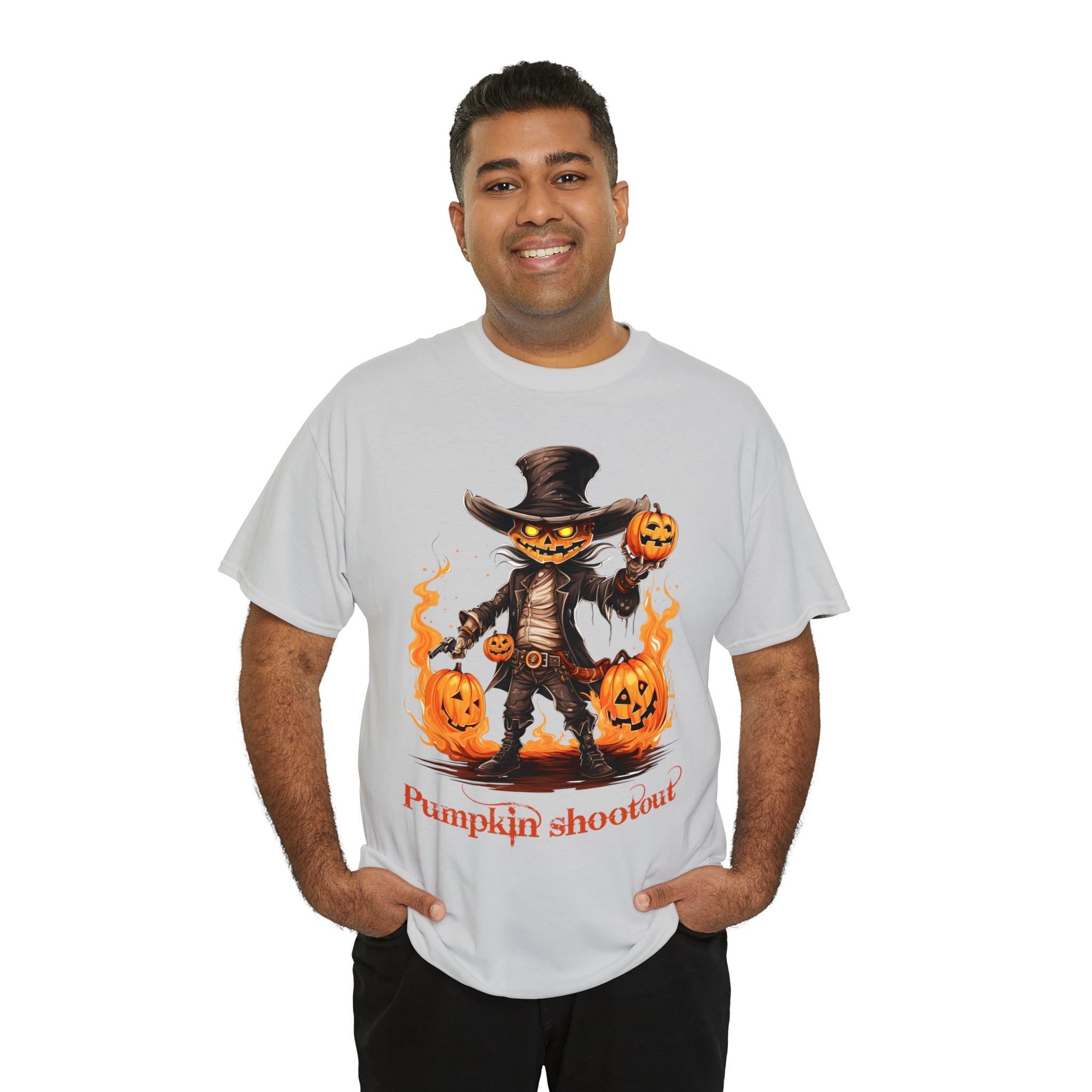 Halloween t shirt pumpkin western style shootout funny fall fun scary stocking stuffer for whole family  cotton tee