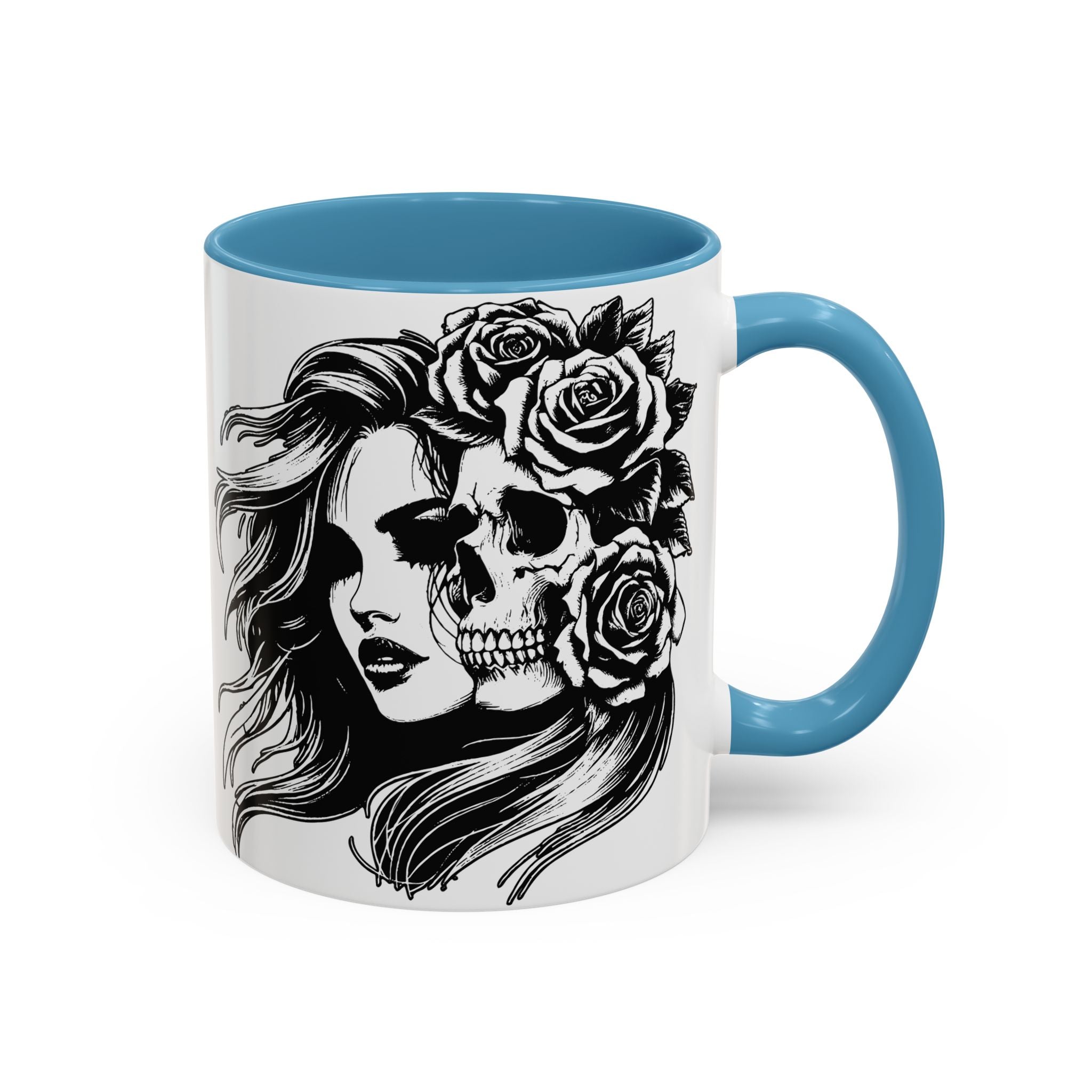 Skull & Rose Accent Coffee Mug — Gothic Half-Skull Woman 11/15oz