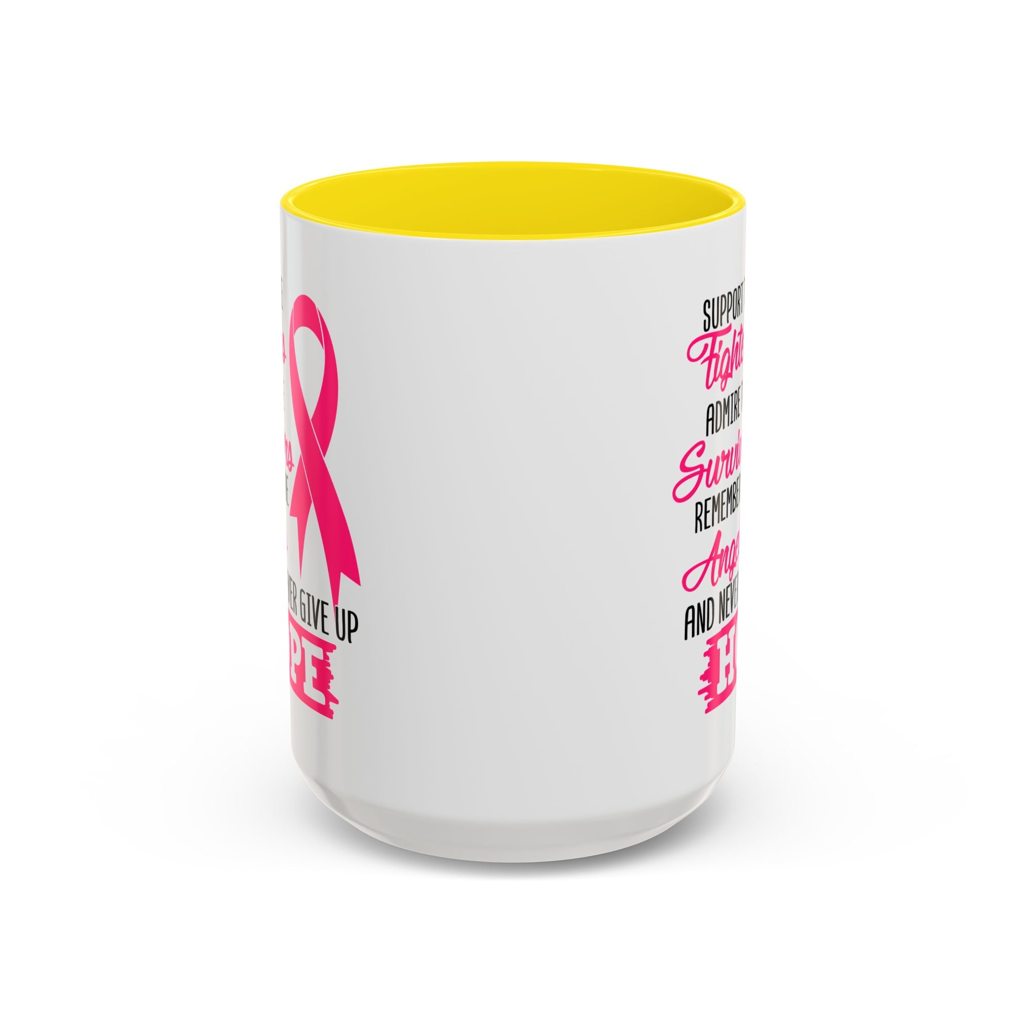 Inspirational Pink Ribbon Coffee Mug: Support Fighters, Admire Survivors, Celebrate Hope, Gift for Cancer Awareness, Motivational Mug