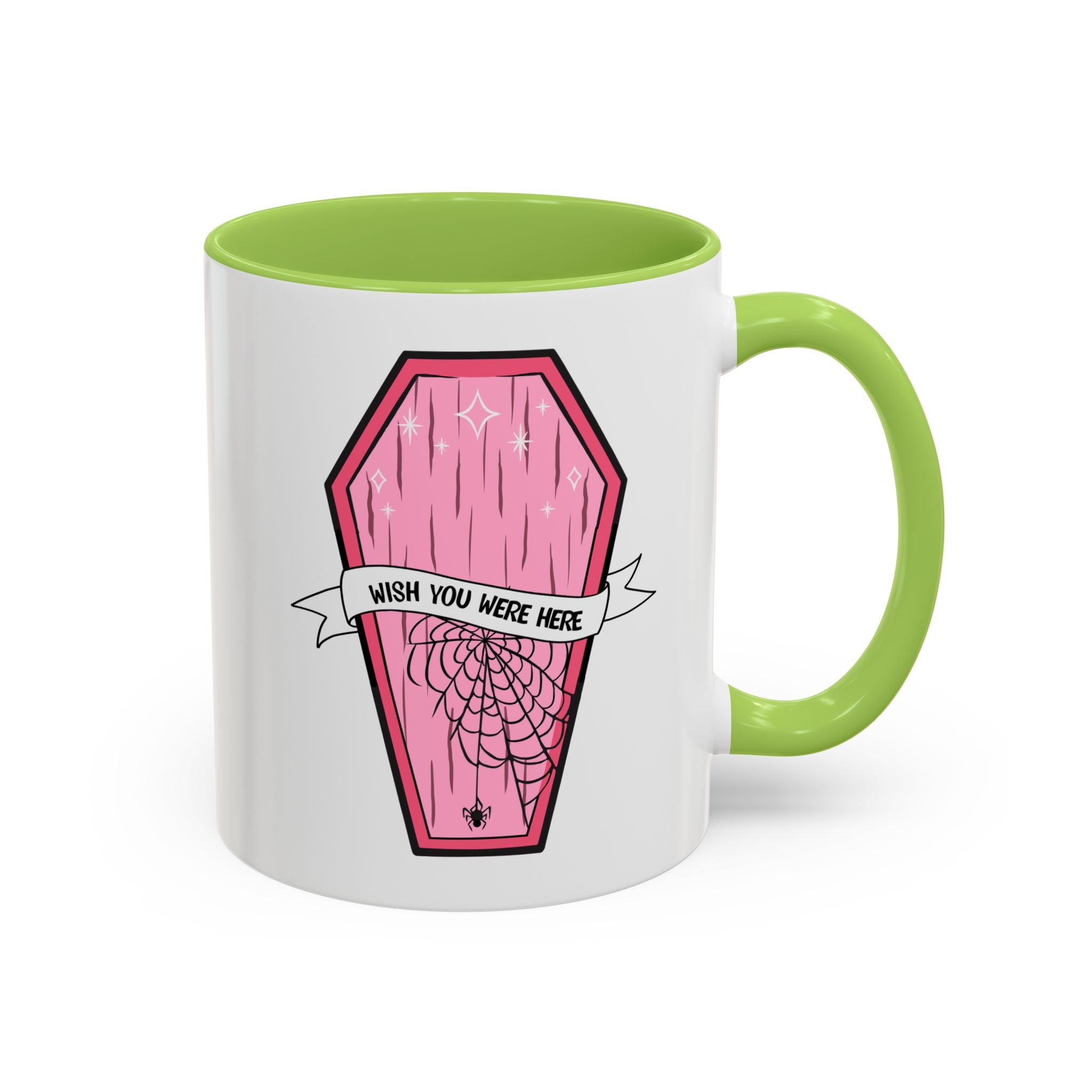 Pink Coffin Coffee Mug – "Wish You Were Here" Gothic Cute Tea Mug