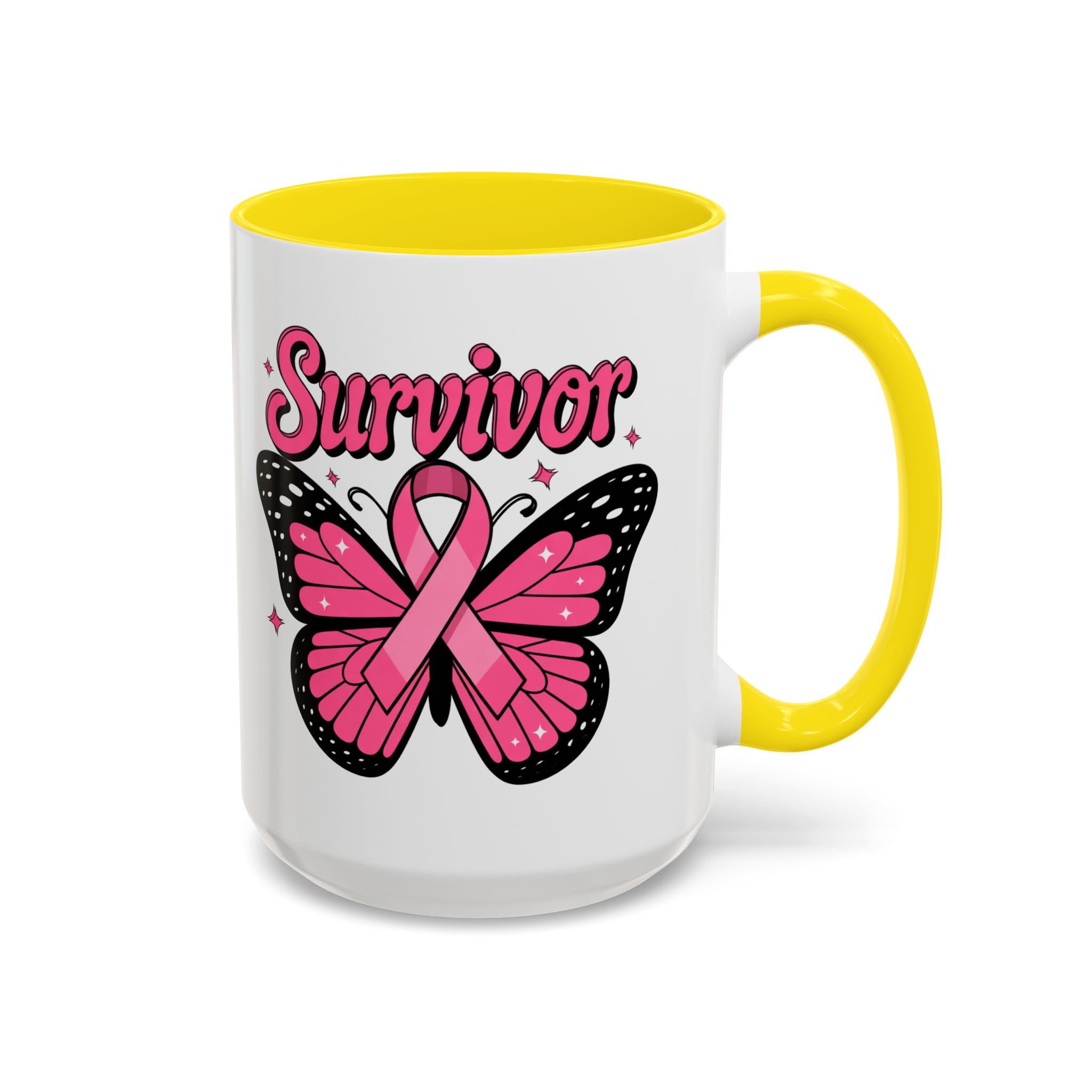 Survivor Butterfly Coffee Mug, Inspirational Gift, Pink Ribbon Mug, Breast Cancer Awareness, Empowerment Cup, Motivational Drinkware
