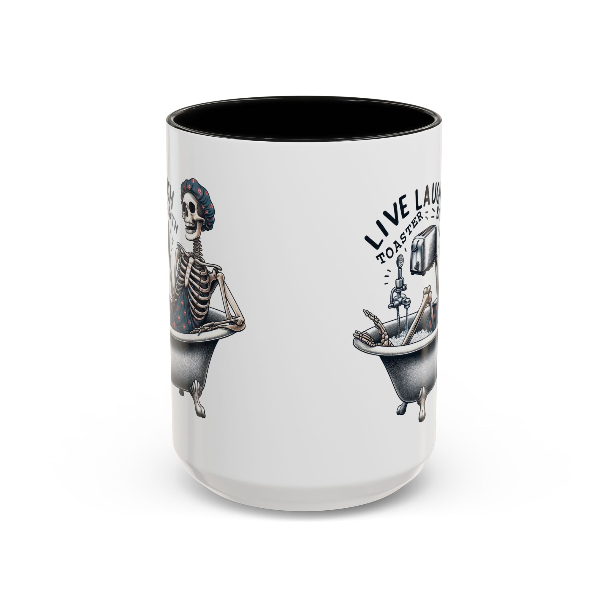 Skeleton Bath Time Coffee Mug, Live Laugh Roast & Relax Skeleton Mug, Funny Gift for Halloween, Quirky Kitchen Decor, Unique Coffee Cup
