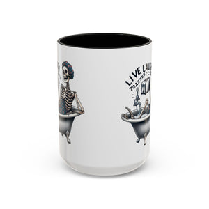 Skeleton Bath Time Coffee Mug, Live Laugh Roast & Relax Skeleton Mug, Funny Gift for Halloween, Quirky Kitchen Decor, Unique Coffee Cup