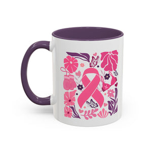 Pink Floral Awareness Coffee Mug, Breast Cancer Awareness Mug, Gift for Her, Supportive Drinkware, Motivational Mug