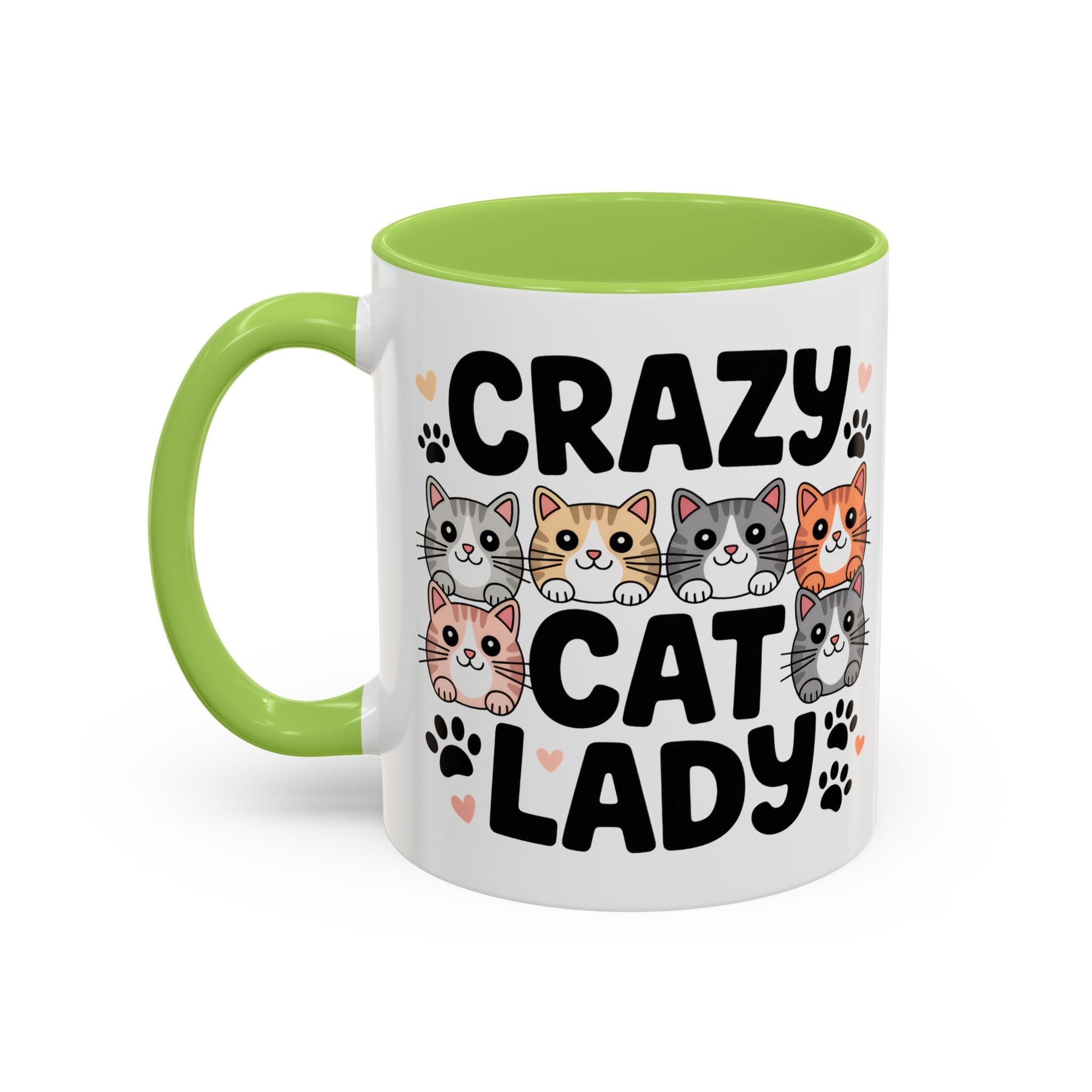 Crazy Cat Lady Accent Coffee Mug — Cute Cat Faces Paw Print 11/15oz