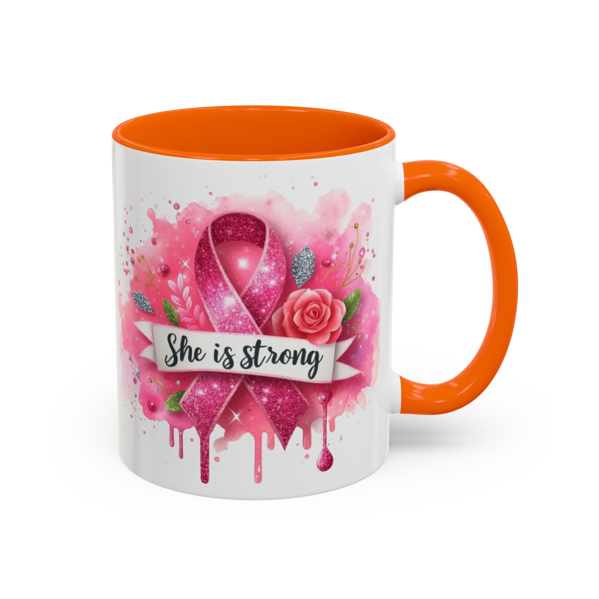 Empowering Pink Ribbon Coffee Mug - She Is Strong, Inspirational Gift for Breast Cancer Awareness, Motivational Drinkware, Supportive [...]