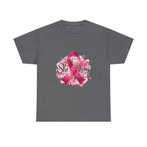 Breast Cancer Awareness Tee - She's Strong, Gift for Survivors, Supportive T-Shirt, Awareness Month, Inspirational Apparel