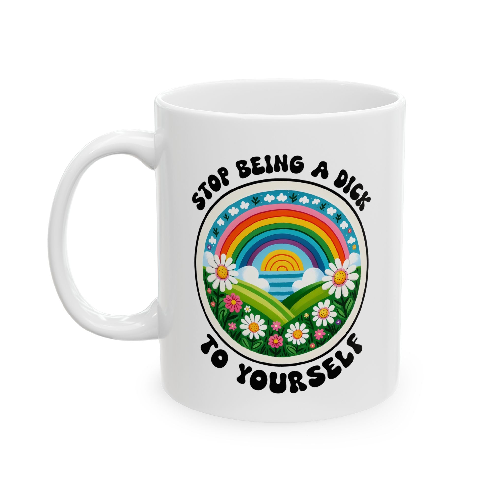 Rainbow Floral Ceramic Mug - Cute Gift for Tea Lovers, Inspirational Quote Mug, Motivational Coffee Cup, Perfect for Friends
