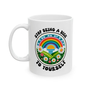 Rainbow Floral Ceramic Mug - Cute Gift for Tea Lovers, Inspirational Quote Mug, Motivational Coffee Cup, Perfect for Friends