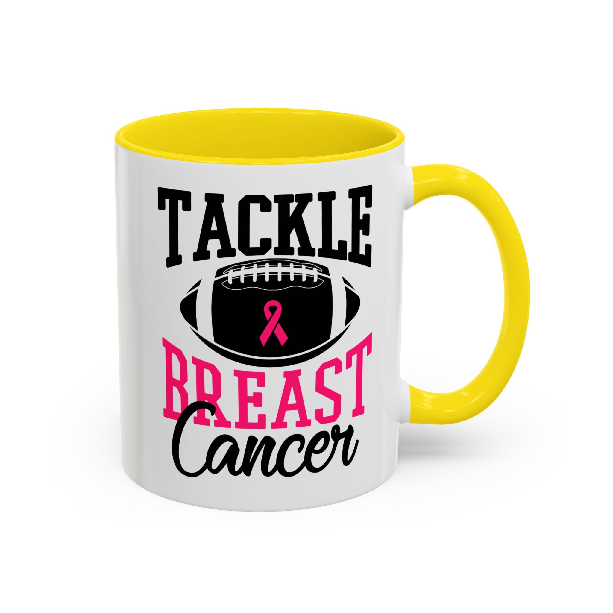 Tackle Breast Cancer Coffee Mug, Supportive Gift for Football Fans, Awareness Mug, Cheer Team Spirit, Fundraiser Drinkware