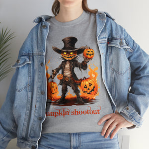 Halloween t shirt pumpkin western style shootout funny fall fun scary stocking stuffer for whole family  cotton tee