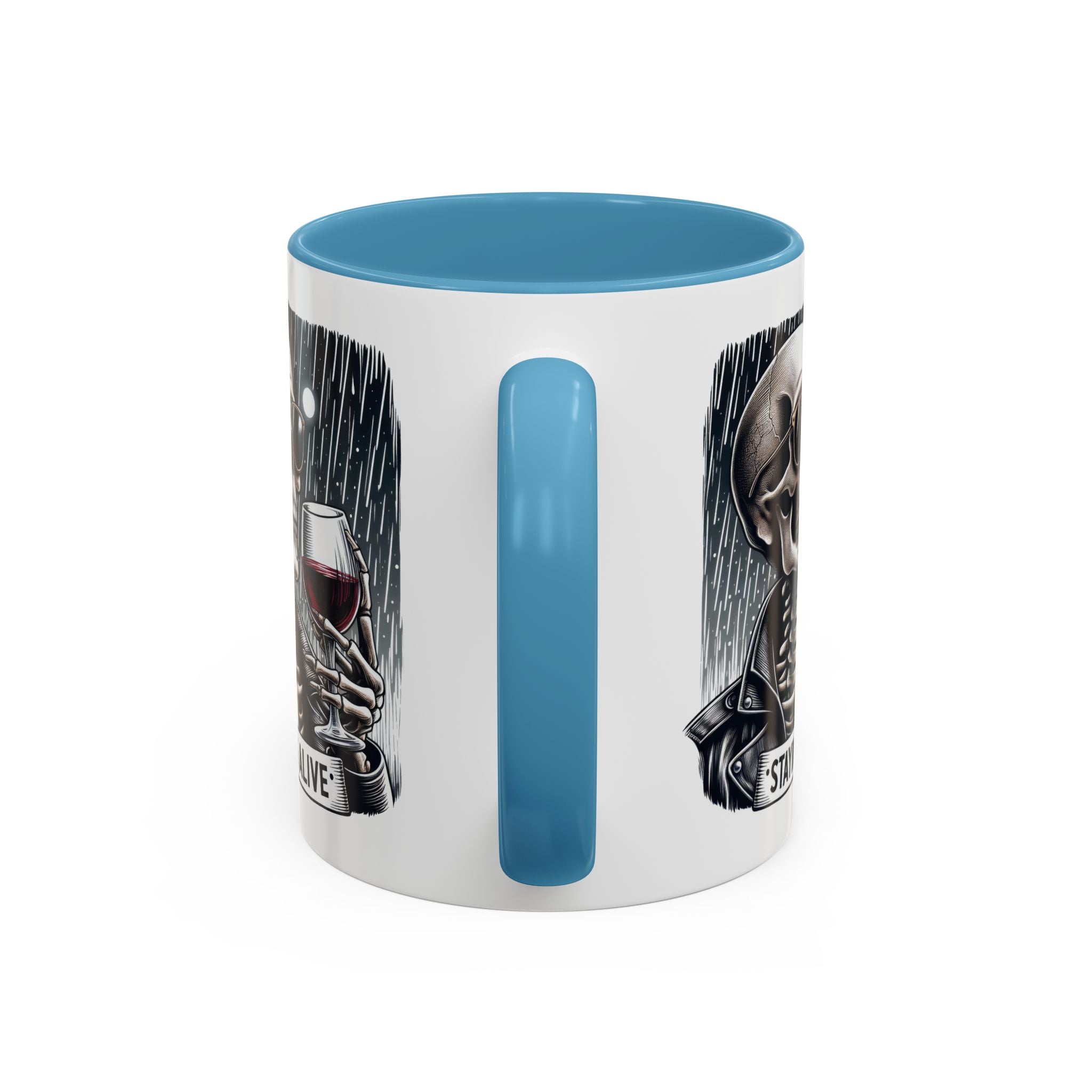Stylish Skull Coffee Mug, Gothic Drinkware, Staying Alive Gift for Halloween, Funny Office Mug, Alternative Drinkware