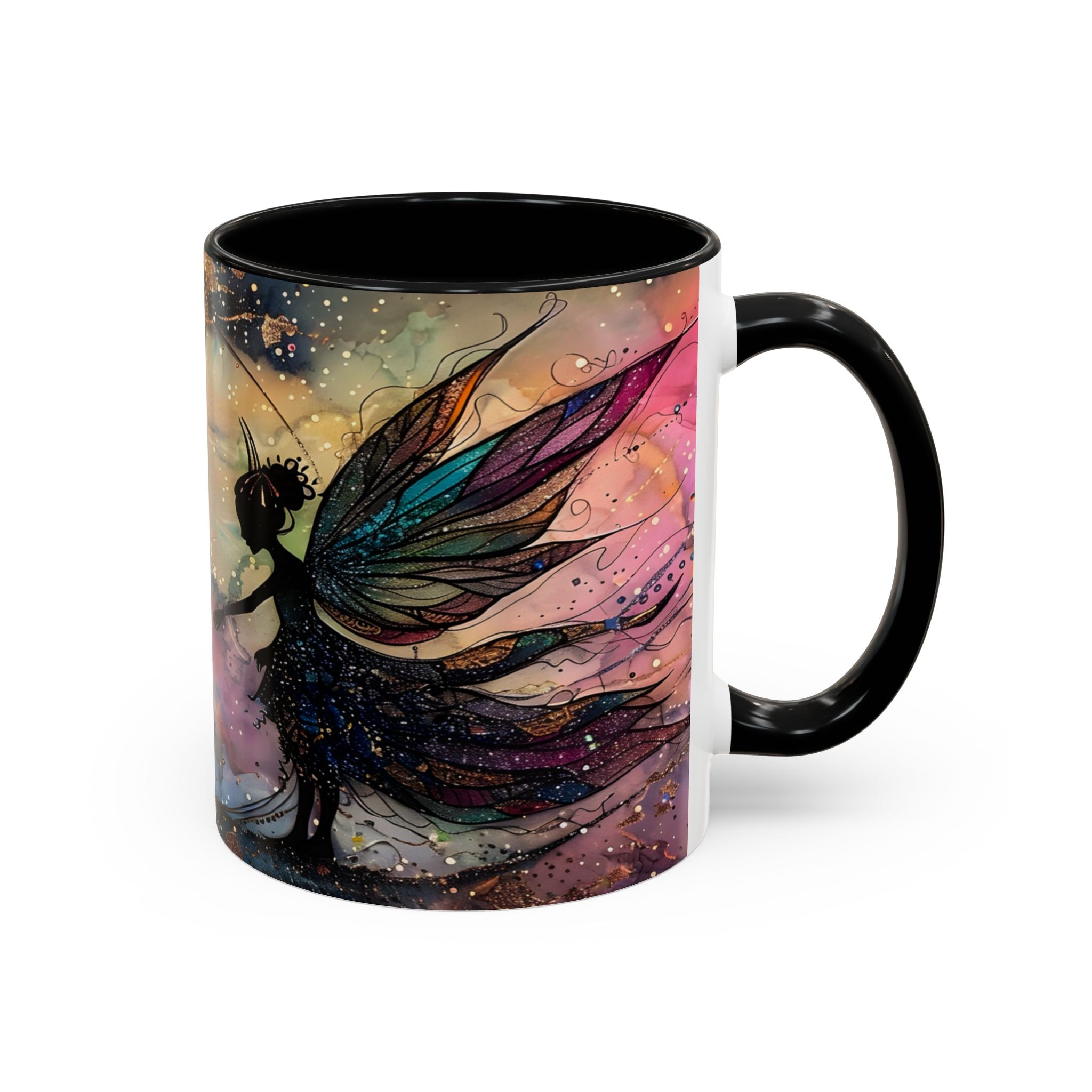 Magical Fairy Galaxy Accent Coffee Mug — Colorful Winged Fairy Art (11/15 oz) fantasy