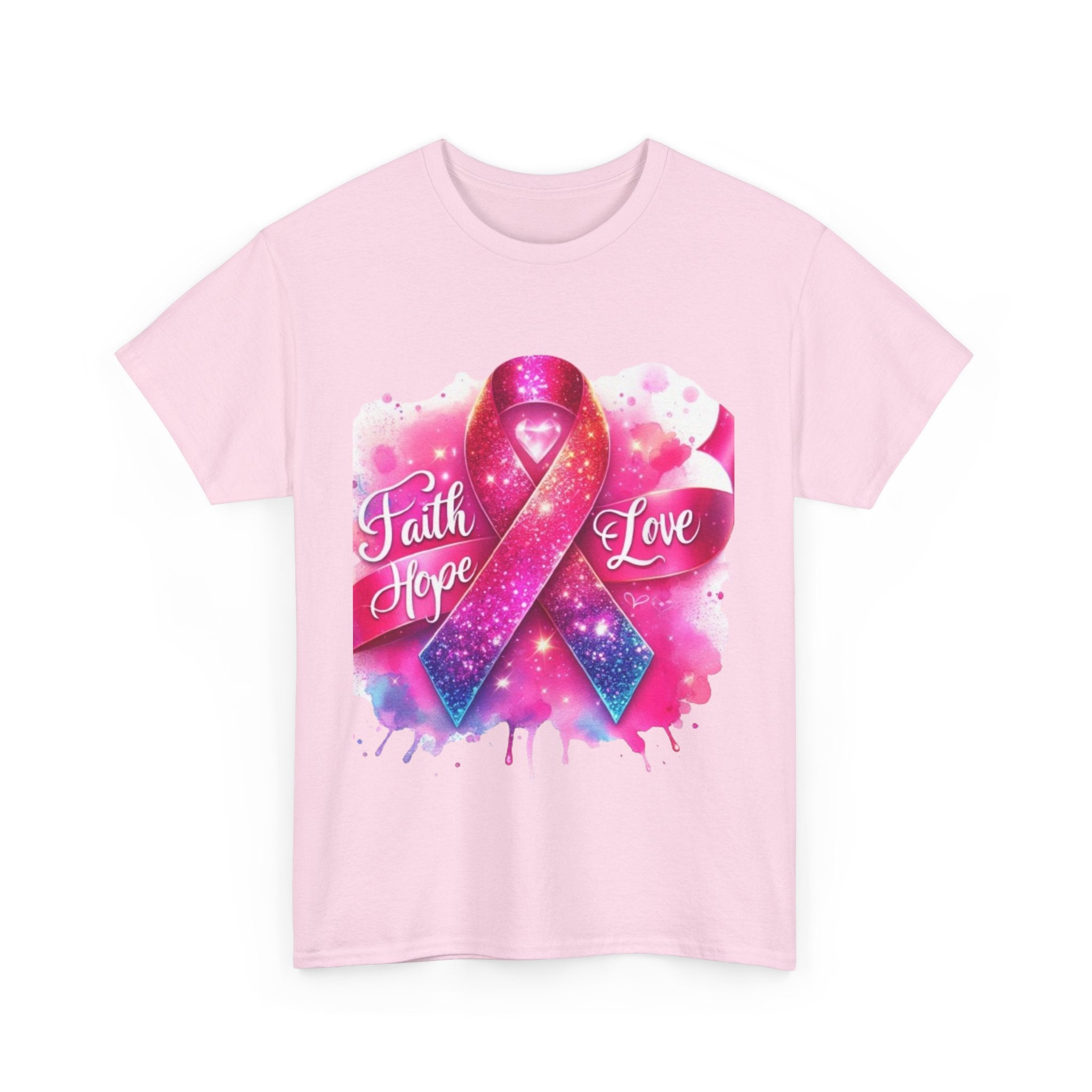 Faith, Hope, Love Tee - Unisex Heavy Cotton T-Shirt, Inspirational Shirt, Cancer Awareness Gift, Motivational Apparel, Stylish Everyday Wear