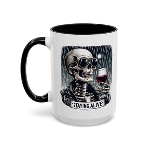 Stylish Skull Coffee Mug, Gothic Drinkware, Staying Alive Gift for Halloween, Funny Office Mug, Alternative Drinkware
