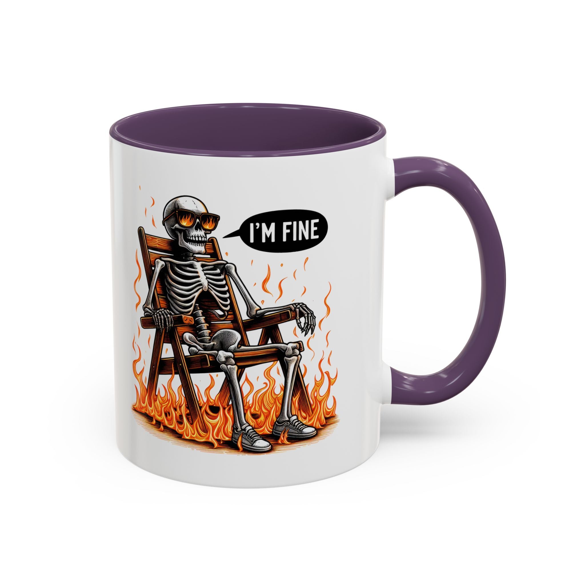 Funny I'M fine  Skeleton on fire Coffee Mug - Humor Gift for Halloween, Coffee Lovers,  Decor, Gag Gift, 11-15oz Accent Mug