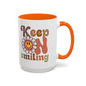 Keep Smiling Floral Coffee Mug - Cheerful 11 & 15oz Accent Mug for Daily Motivation