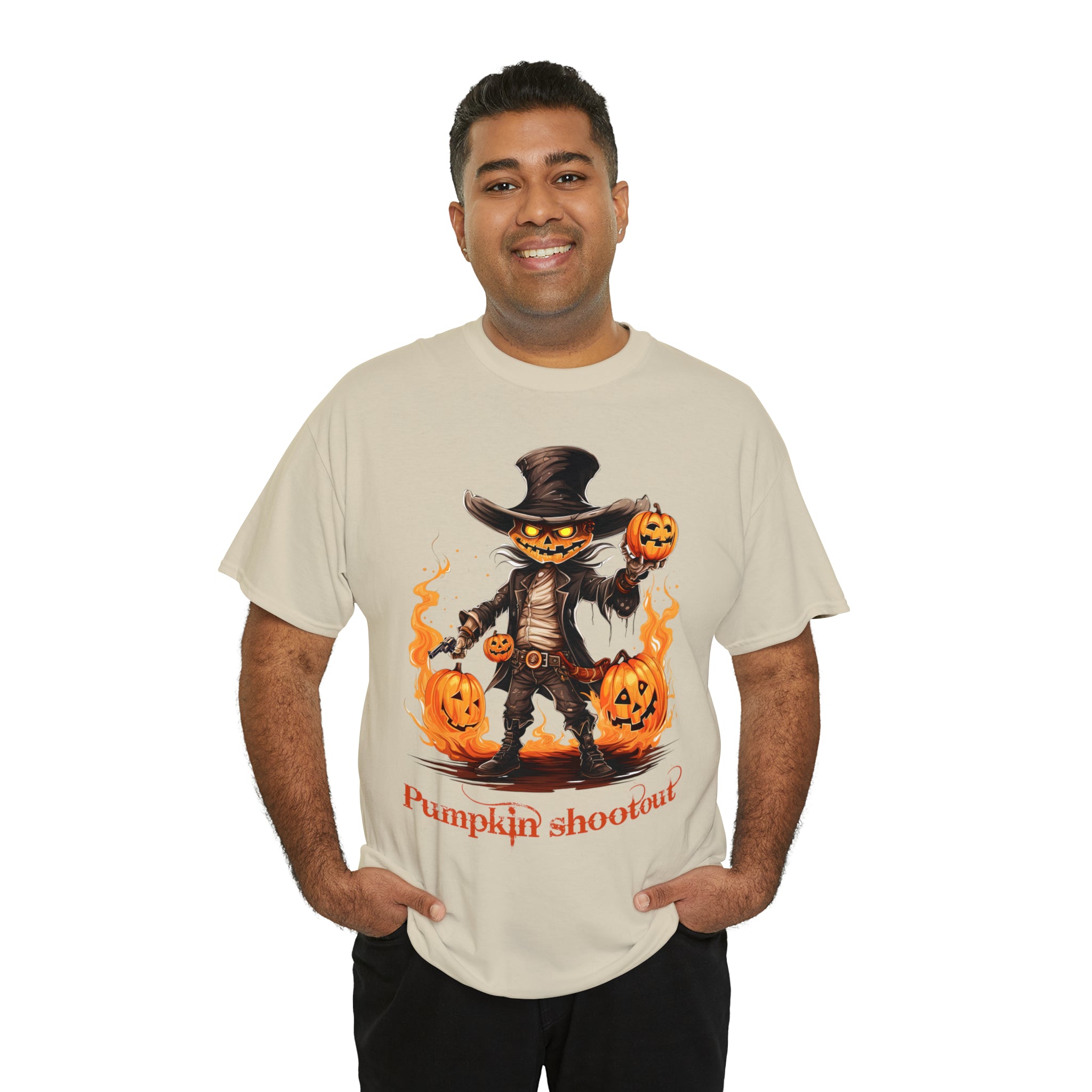 Halloween t shirt pumpkin western style shootout funny fall fun scary stocking stuffer for whole family  cotton tee