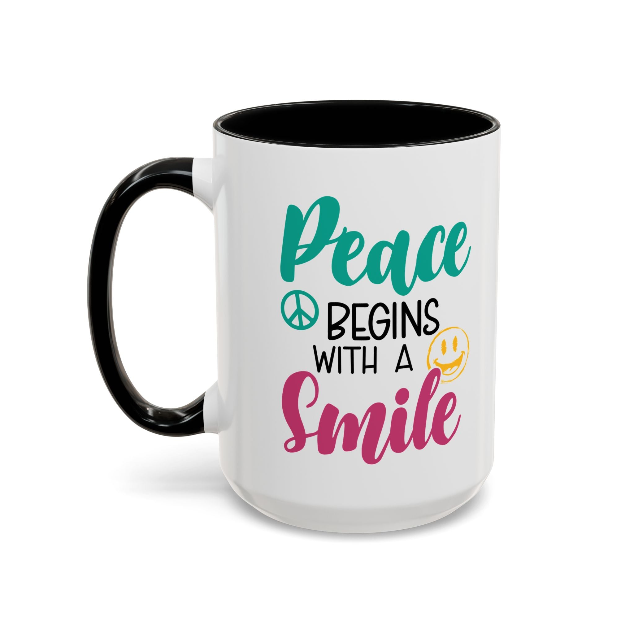 Inspirational Peace Coffee Mug - "Peace Begins with a Smile" - 11oz & 15oz