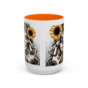 Sunflower Skull Accent Coffee Mug, Gothic Floral Mug, Unique Gift for Coffee Lovers, Boho Decor, Halloween Mug, Artful Drinkware