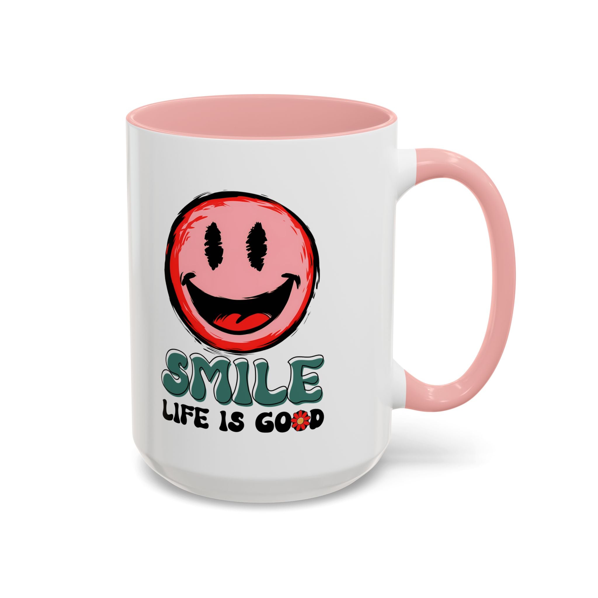 Smiley Face Accent Coffee Mug - "Smile, Life is Good" - 11oz & 15oz