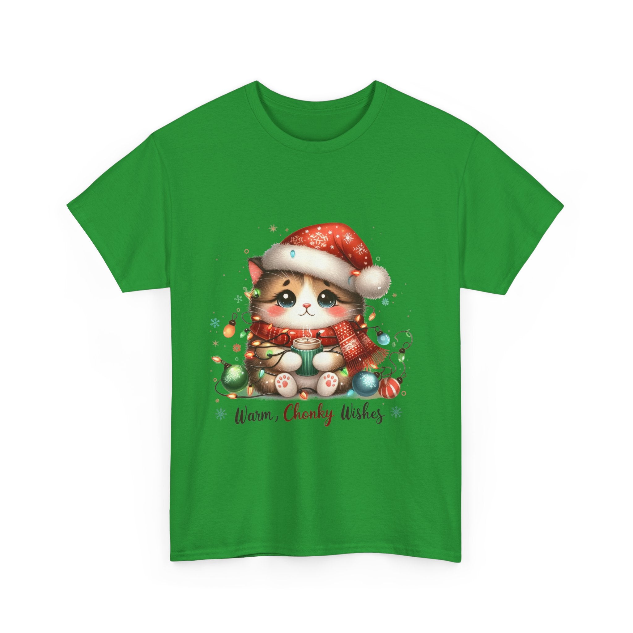Cute Christmas Cat Tee - Unisex Heavy Cotton Tee, Holiday Gift, Cozy Wear, Festive Apparel, Gift for Cat Lovers