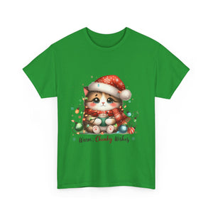 Cute Christmas Cat Tee - Unisex Heavy Cotton Tee, Holiday Gift, Cozy Wear, Festive Apparel, Gift for Cat Lovers