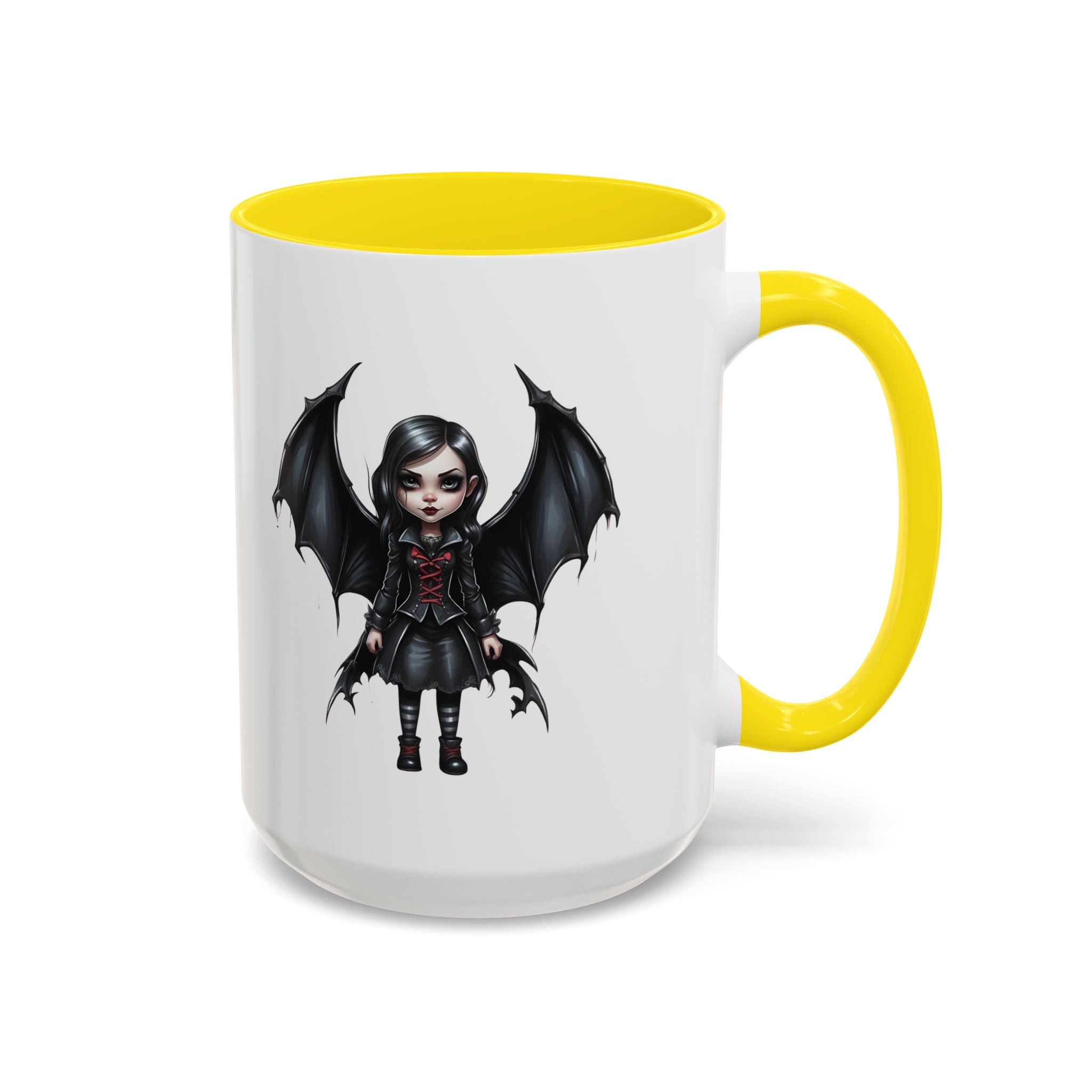 Gothic vampire girl with bat wings horror art Accent Coffee Mug (11, 15oz) vamp18