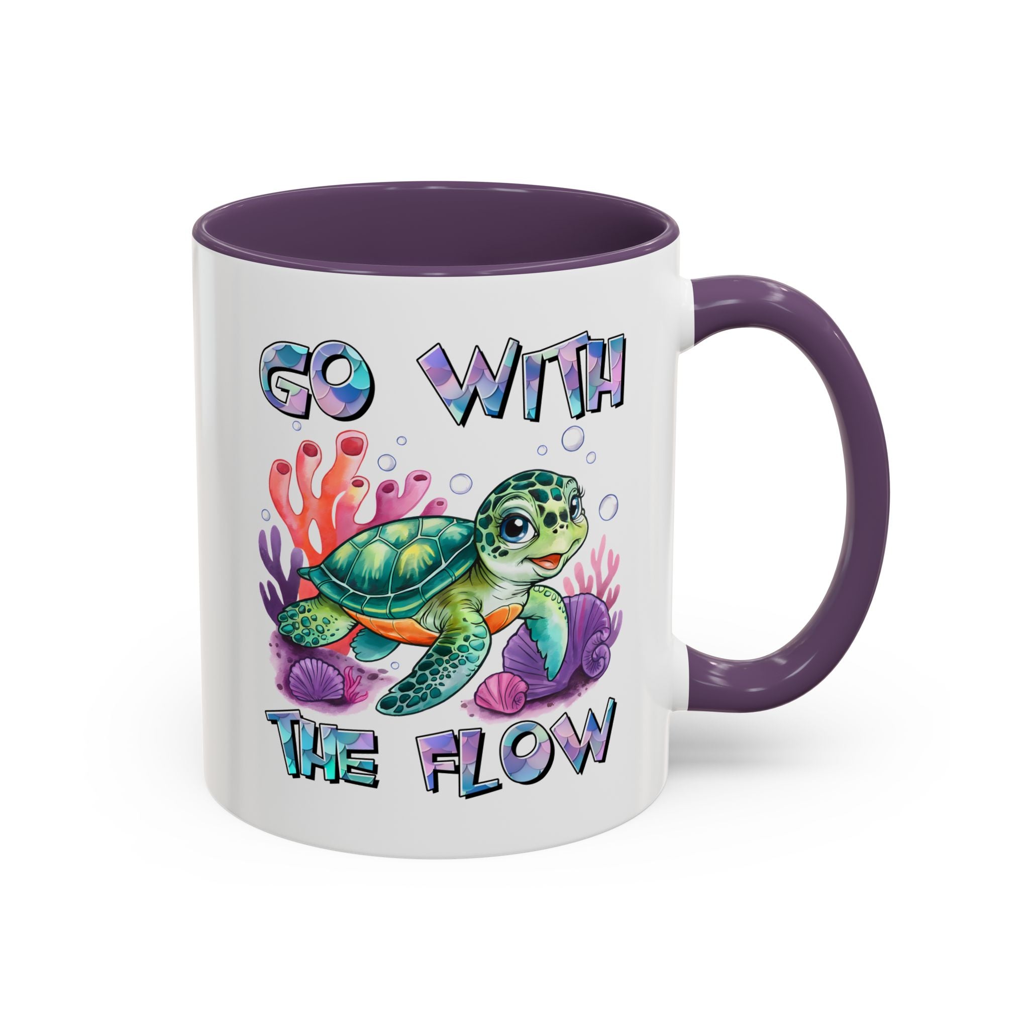 Ocean-Inspired Accent Coffee Mug - 'Go With The Flow' Design turtle