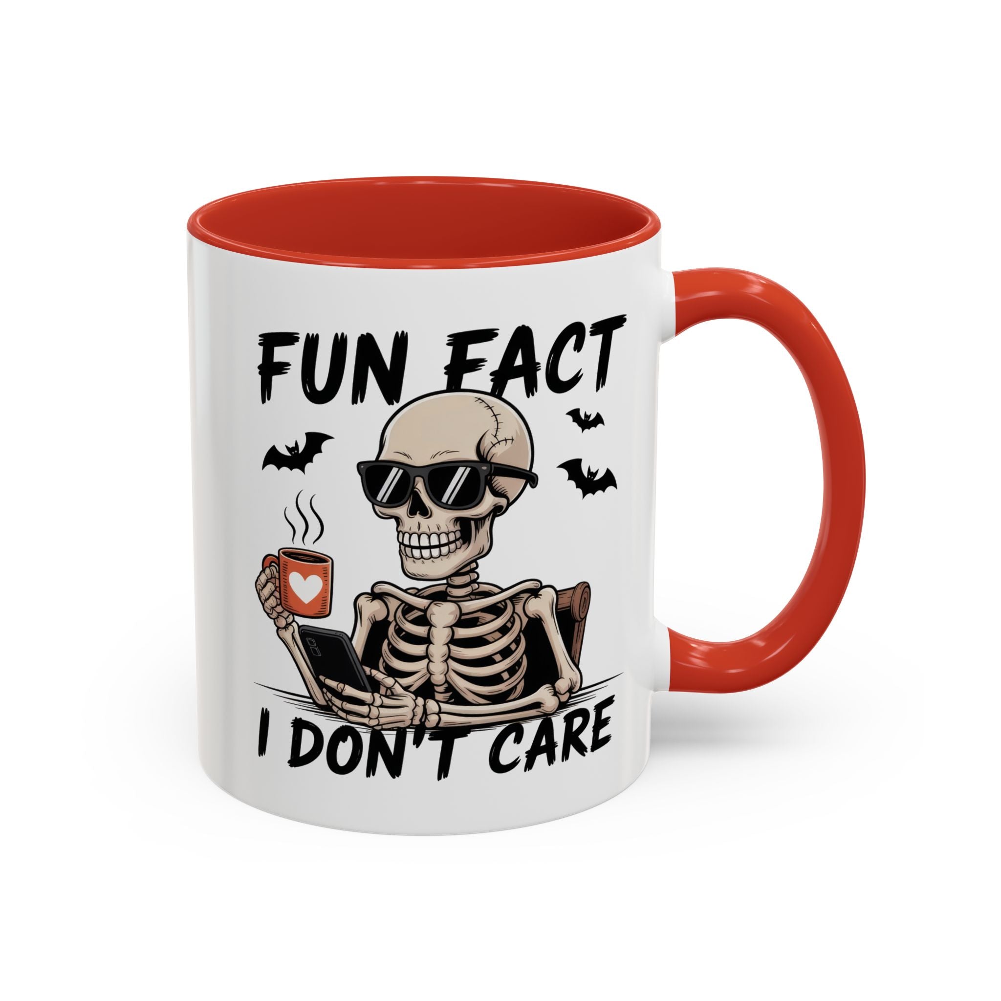 Fun Fact I Don’t Care Skull Coffee Mug — Halloween Accent Coffee Cup (11/15oz)