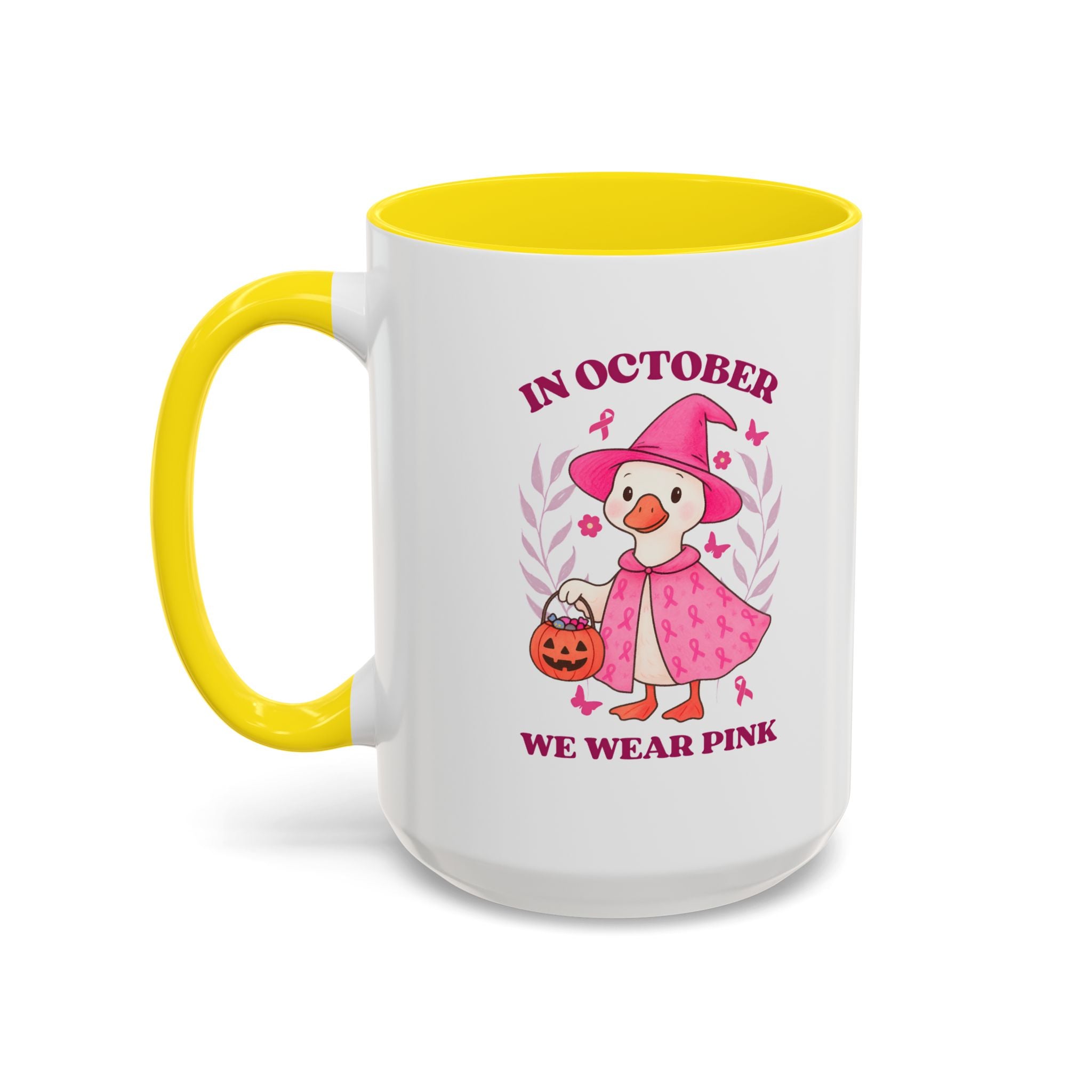Halloween Breast Cancer Awareness Coffee Mug | October 2023 Gift, Pink Ribbon Mug, Spooky Coffee Cup, Cute Duck Mug, Fall Decor